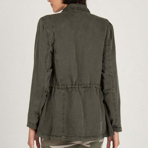 Monrow Jacket Military Style Womens Medium Green Linen Blend Utility Snap Button - Picture 3 of 5